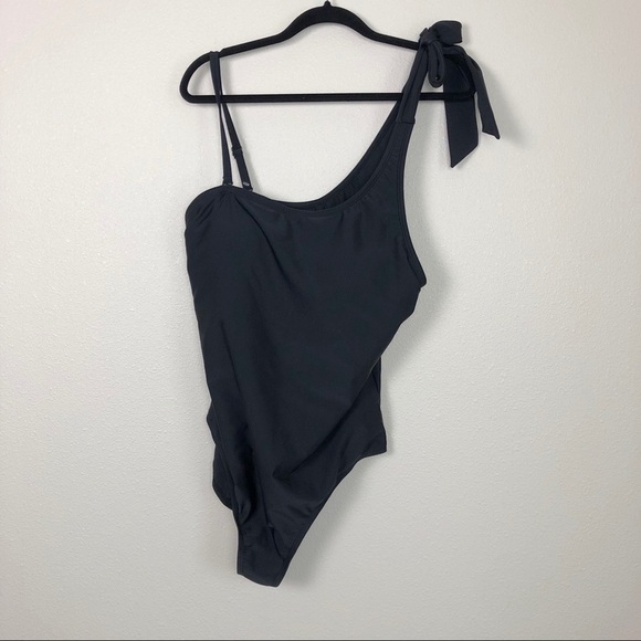 Merona Black One Shoulder Tie One Piece Swimsuit - Picture 1 of 8